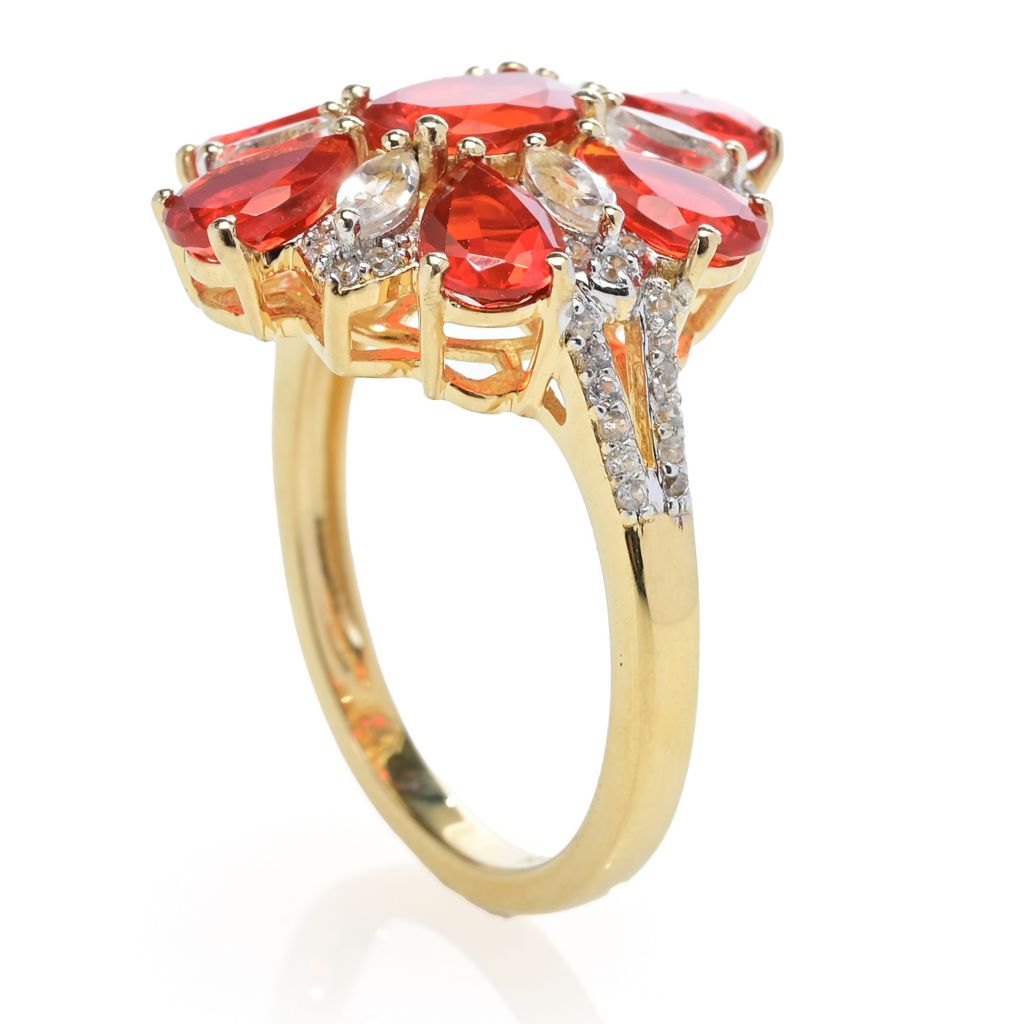 Anel Gem Treasures 2,97ctw Crimson Fire Opal, Topázio e Zircônia