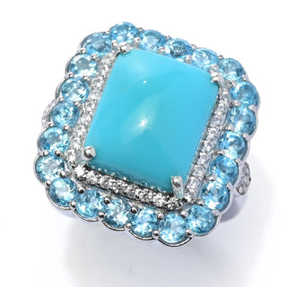Anel Gem Treasures Sleeping Beauty com halo de turquesa, topázio azul e zircônia