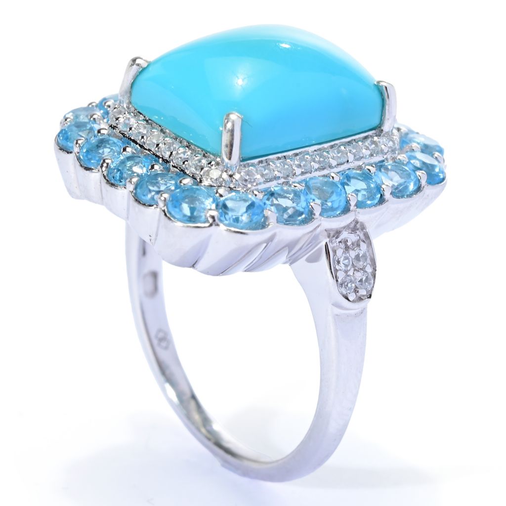 Anel Gem Treasures Sleeping Beauty com halo de turquesa, topázio azul e zircônia