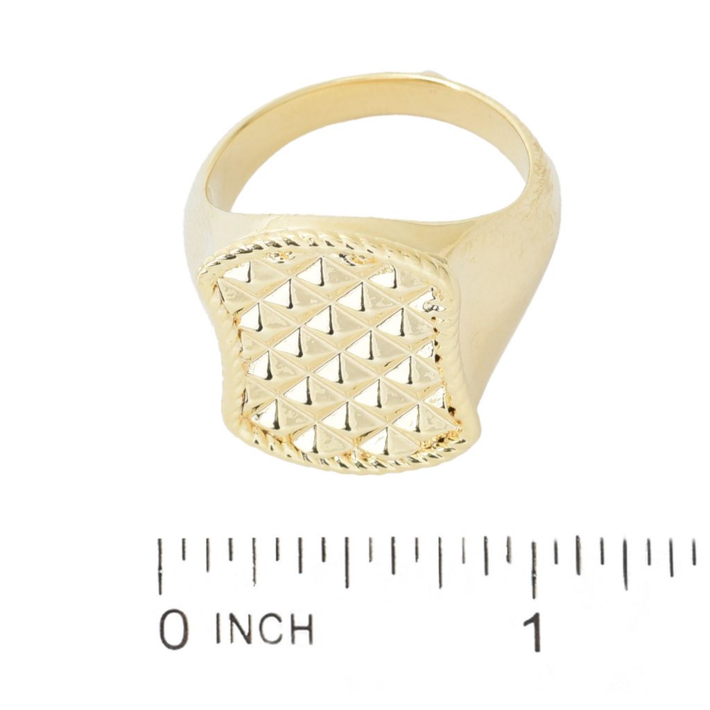 Anel de escudo polido e lapidado em diamante banhado a ouro 18K Toscana Italiana