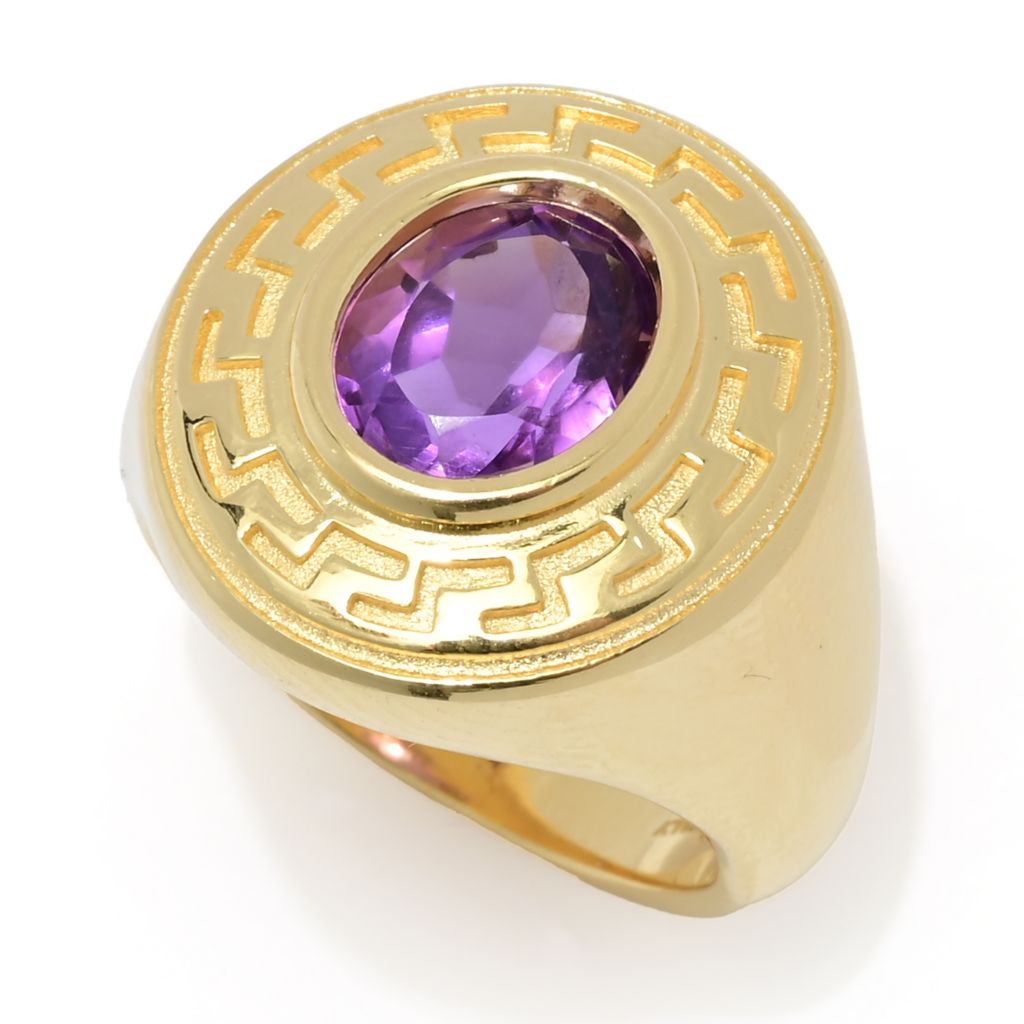 Anel de halo com chave grega banhado a ouro 18K da Toscana Italiana com escolha de pedras preciosas