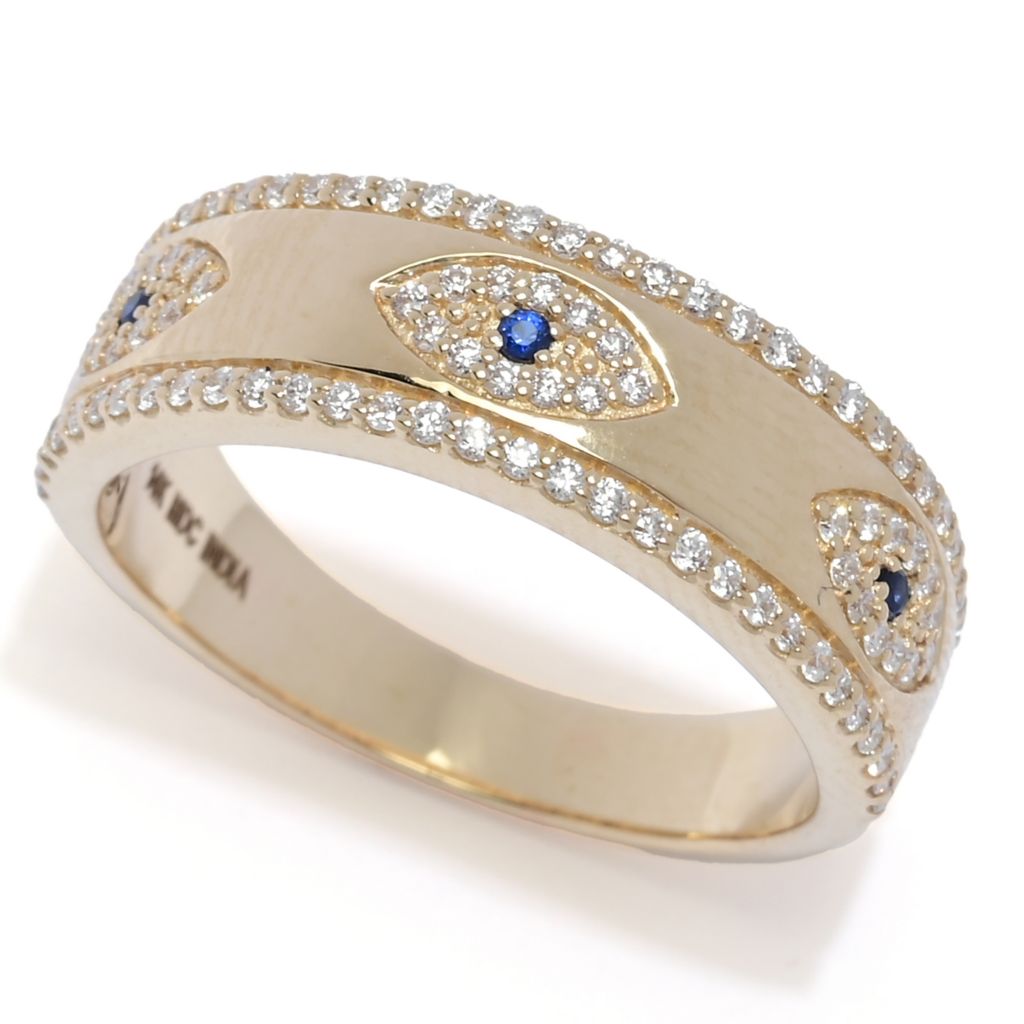 Anel Beverly Hills Elegance em ouro 14K com safira e diamante de 0,40ctw e mau-olhado