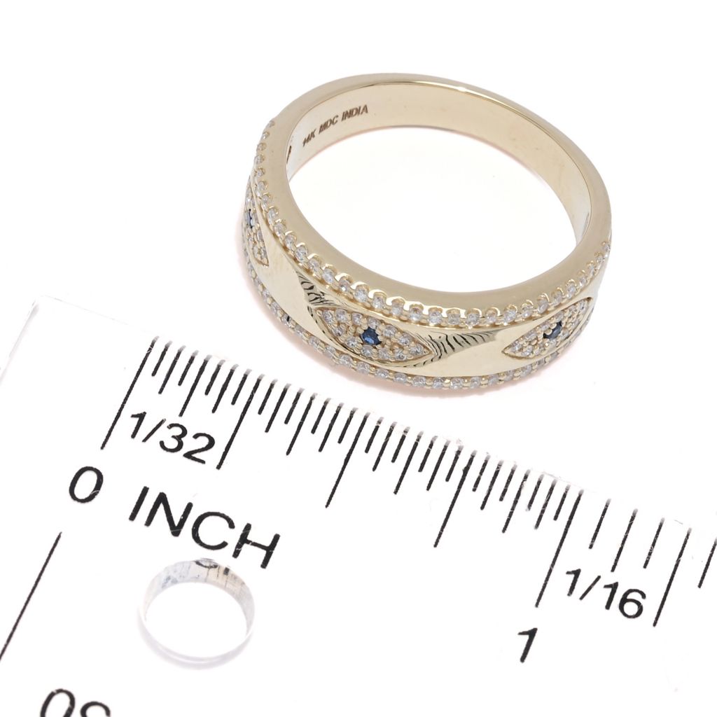 Anel Beverly Hills Elegance em ouro 14K com safira e diamante de 0,40ctw e mau-olhado