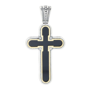 Pingente de cruz Konstantino em ouro 18K com detalhes em ônix preto de 2,25"