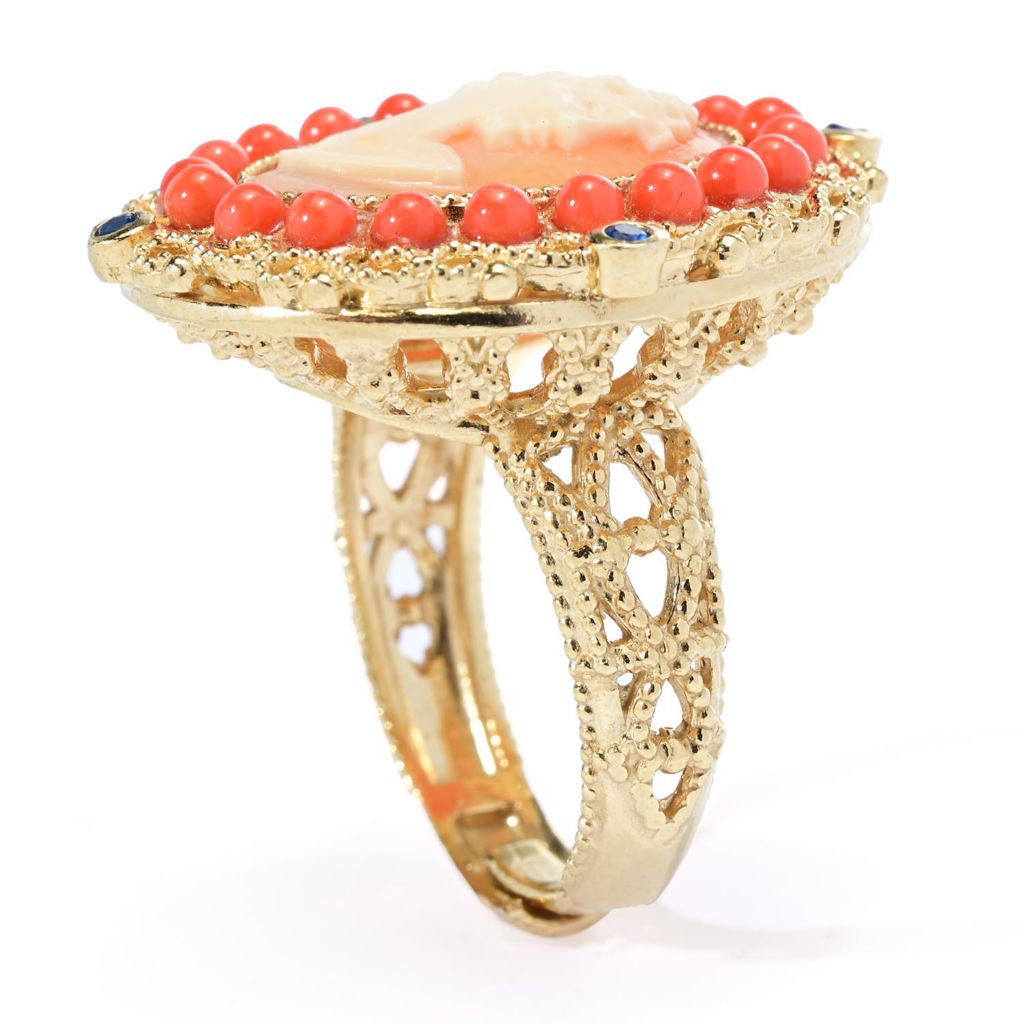 Cameo Italiano "Victoria" 16x12mm Retrato de Concha Cameo e Anel com Escolha de Pedras Preciosas