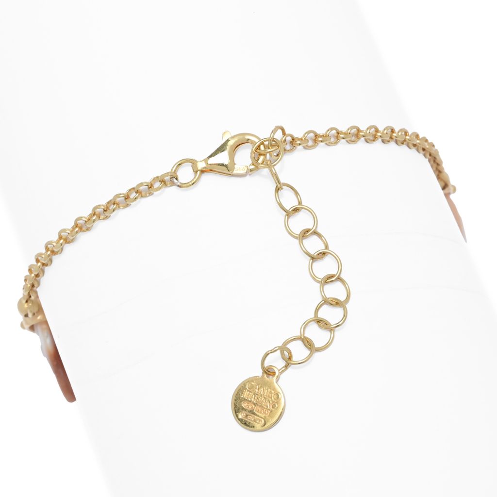 Pulseira Cameo Italiano "Elysse" 3 estações 20x20 mm Shell Rose Cameo 8,5" + 1,5"