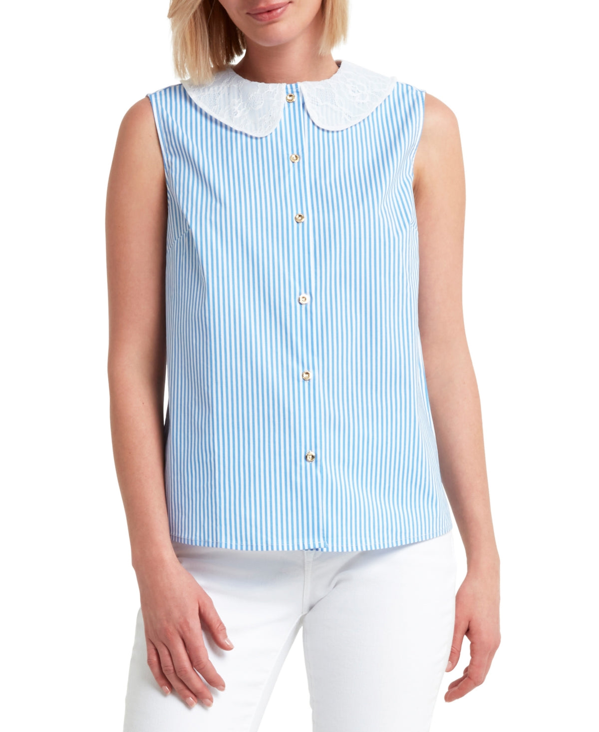 Sleeveless Lace Collar Blouse