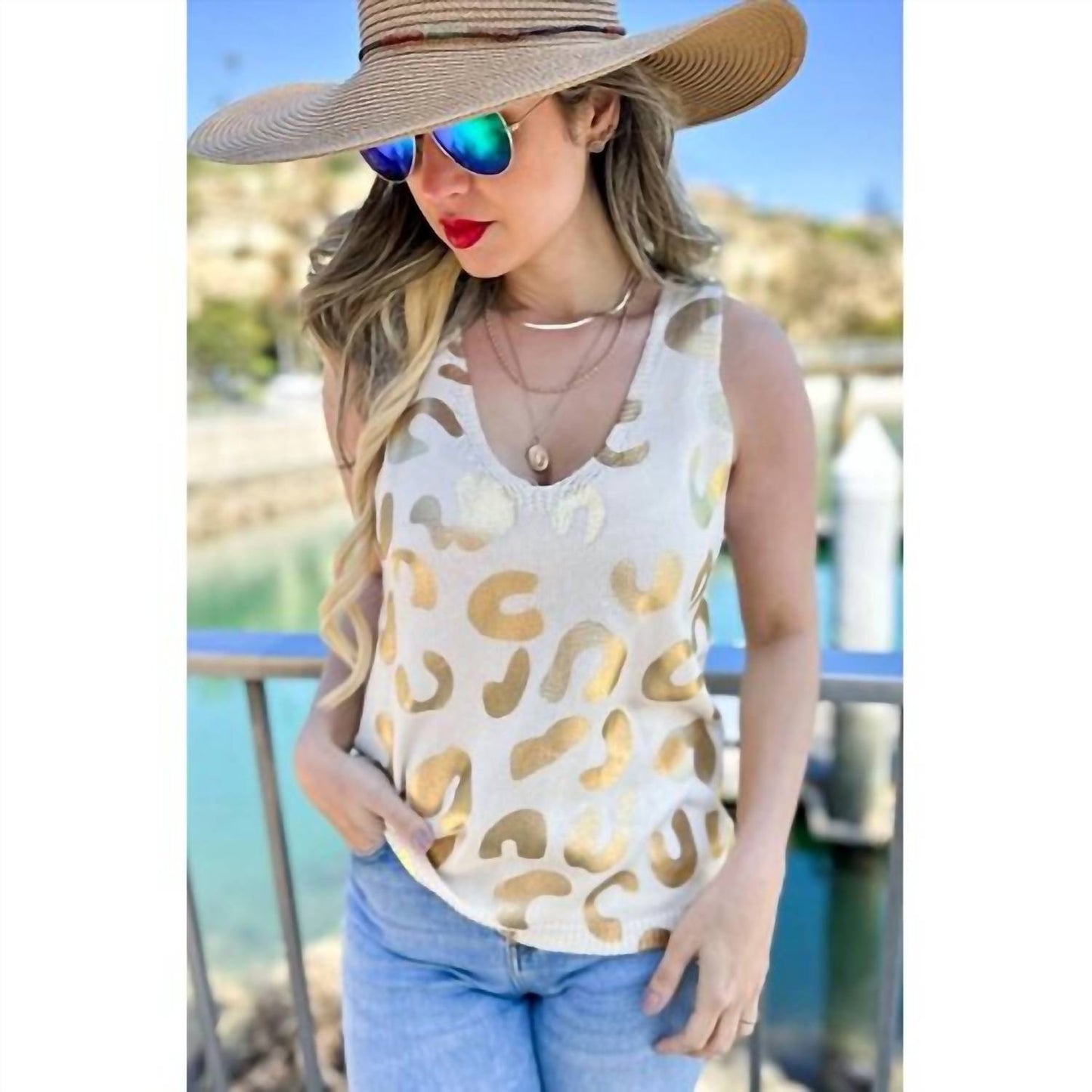 Amoli - Women's Leopard Knit Tank Top