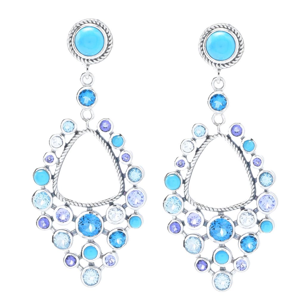 Brincos pendentes Artisan Silver By Samuel B. Blue com várias pedras preciosas
