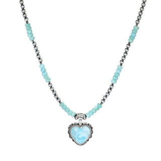 Colar de contas de pérolas Navajo e larimar em formato de coração 20x20 mm da Southwest Elements