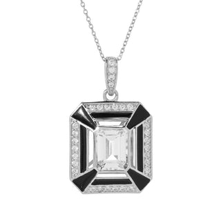 Pingente Art Déco banhado a ouro 18K de 3,64 quilates com topázio branco, zircônia branca e esmalte
