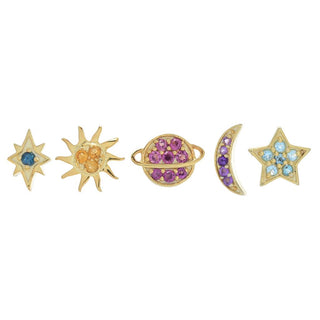 Conjunto de 5 brincos de pino celestial banhados a ouro 18K