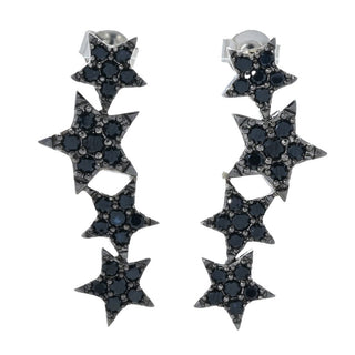 Brincos pendentes banhados a platina com escolha de pedras preciosas em formato de estrelas cadentes