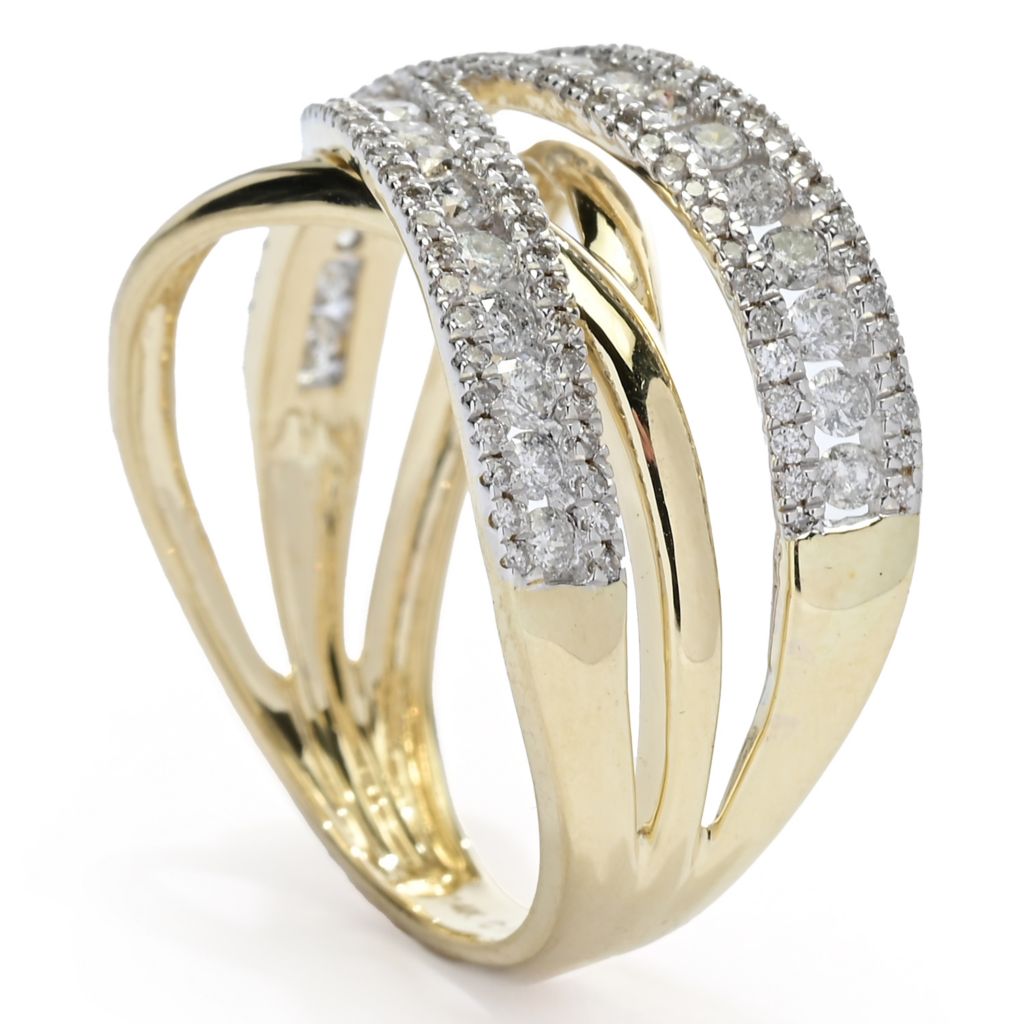 Anel cruzado de diamantes de 0,80 ctw em ouro 14K da coleção Cocci, 3,5 gramas