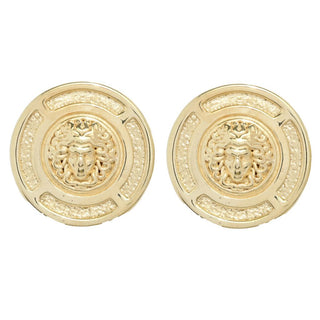Brincos de pino de moeda Medusa eletroformados banhados a ouro 23K Graziella