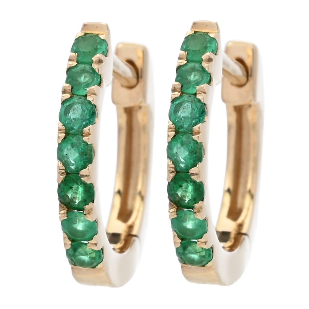 Brincos de argola Huggie em ouro 14K da Sabrina Designs, escolha entre rubi ou esmeralda