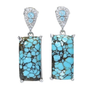 Brincos Gem Treasures 18x9 mm Blue Moon Turquesa, Topázio e Zircônia