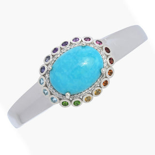Pulseira Gem Treasures Kingman Turquesa 20x15mm e Halo com Várias Gemas