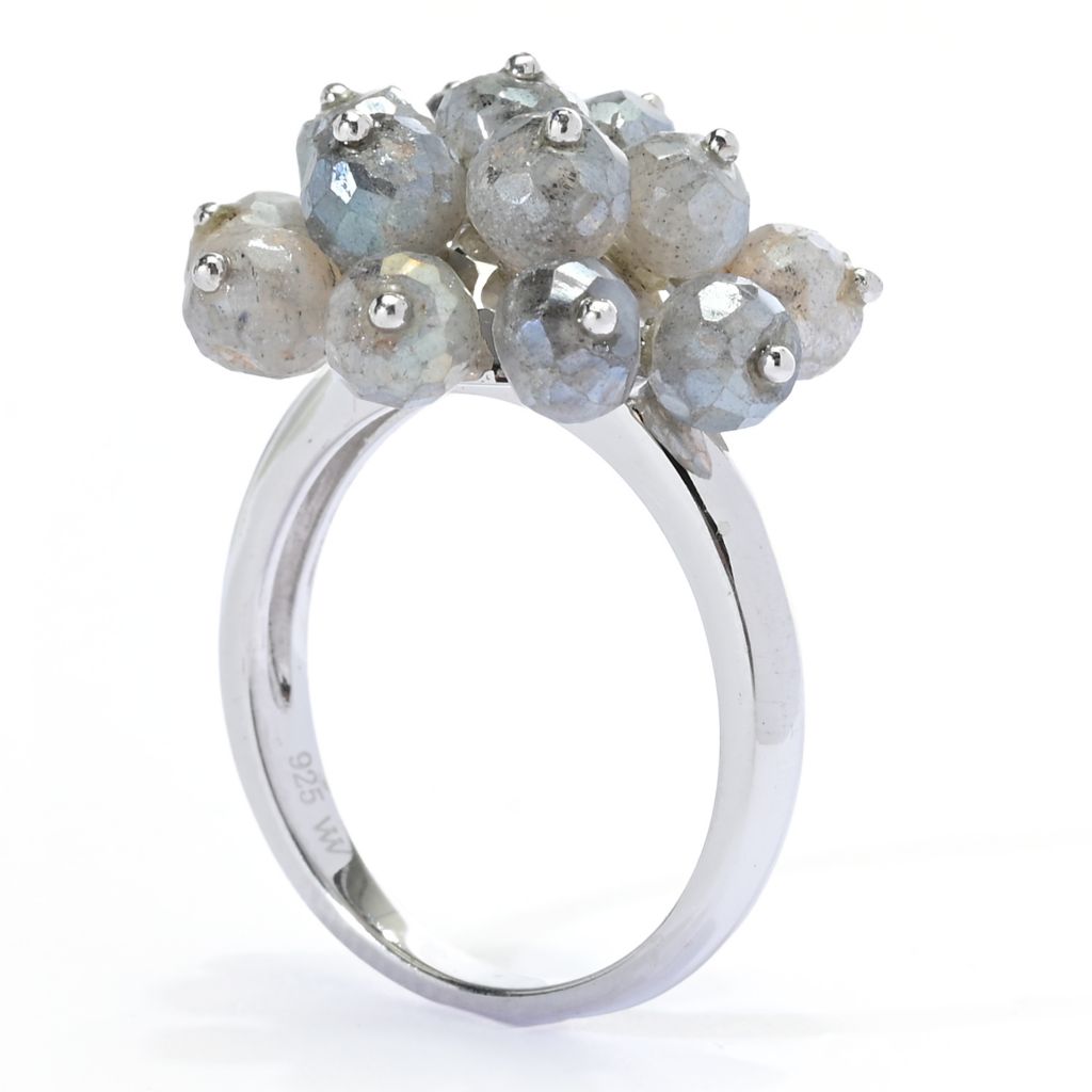 Anel redondo de prata esterlina com contas de labradorita de 5 mm da Far East Jewelry