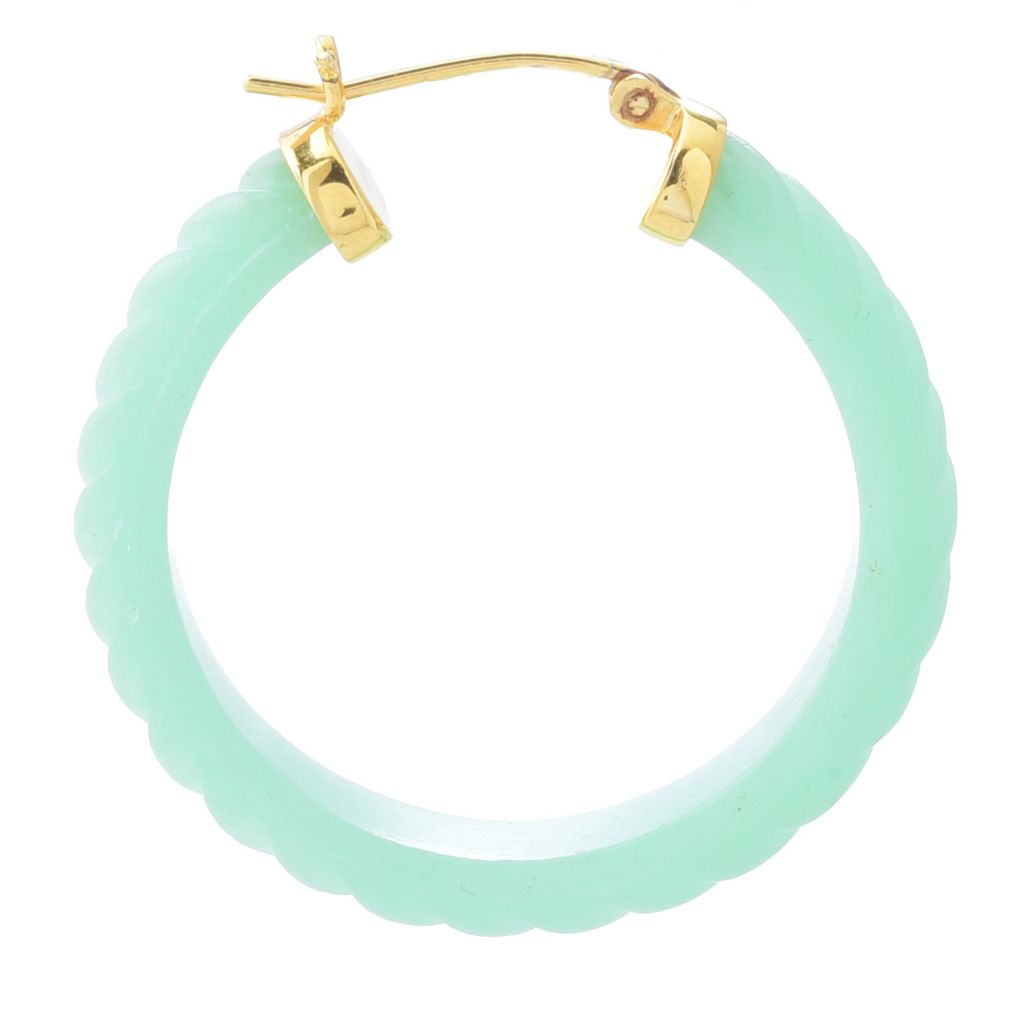 Brincos de argola de jade esculpidos de 3,8 cm, banhados a ouro 14K da Far East Jewelry, 38 x 8 mm
