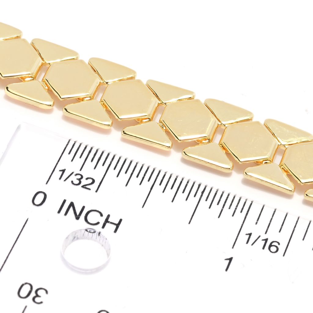 Pulseira Toscana Italiana banhada a ouro 18K com elos geométricos polidos de 7,5" + 1"