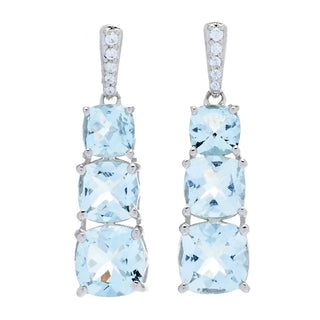 Brincos pendentes de água-marinha e zircônia branca Gem Treasures 5,37ctw