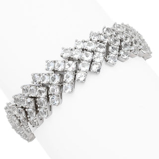 Pulseira Chevron Multifileira "Hollywood" banhada a platina, 49,00ctw, topázio branco
