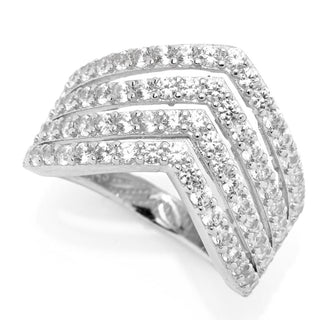 Anel Chevron Multifileira "Hollywood" banhado a platina com zircônia branca de 2,44 quilates