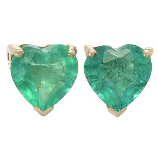Brincos de pino Gem Treasures em ouro 14K com formato de coração de 5 mm e esmeralda zambiana