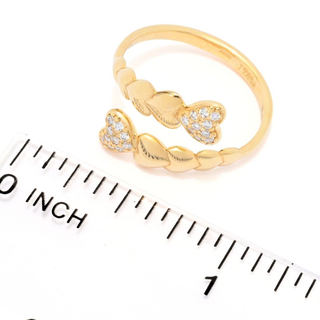 Anel de contorno DIAMORE em ouro 14K polido com 0,14ct de diamantes em formato de coração e contas