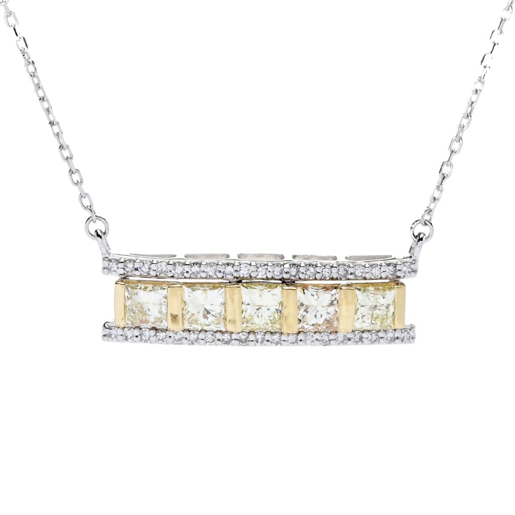 diamond-treasures-14k-two-tone-gold-1-74ctw-princess-cut-yellow-white-diamond-bar-necklace