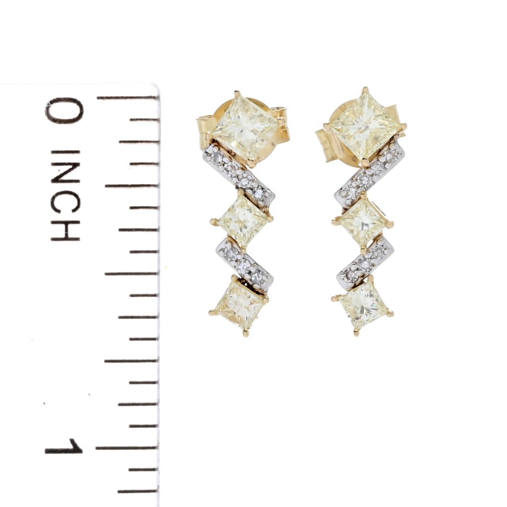 Brincos lineares de diamante amarelo e branco com lapidação princesa de 1,17 quilates da Diamond Treasures