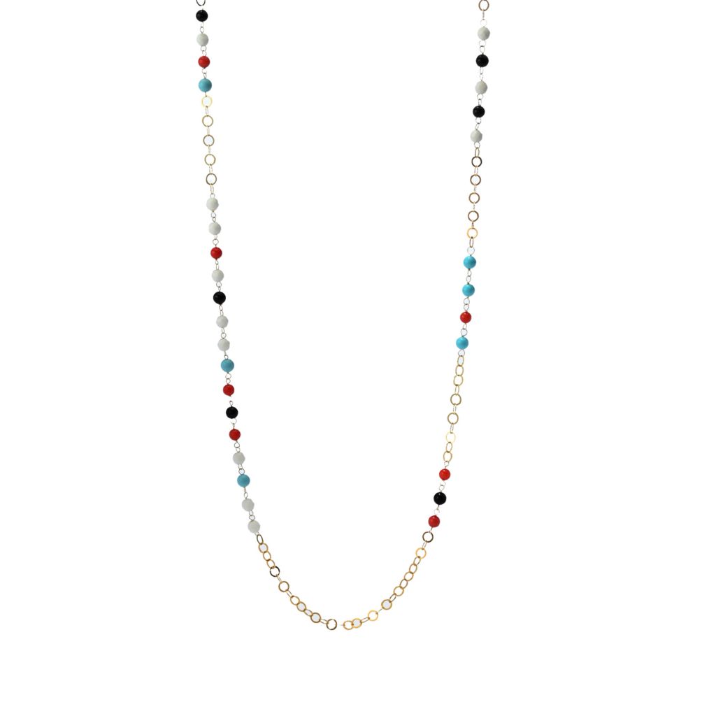 Colar Bello Italiano com várias pedras preciosas banhado a ouro 18K