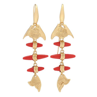 Brincos pendentes Bello Italiano em formato de peixe coral banhado a ouro 18K de 6,3 cm
