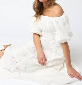 Olivaceous - Gracie Eyelet Puff Sleeve Midi Dress