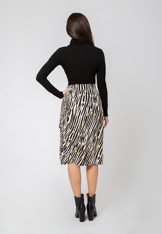 Saia feminina Leota Kathy franzida com estampa de zebra, preta