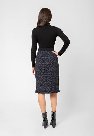 Saia lápis midi feminina Leota em jacquard luxuoso com linhas de diamante, preta