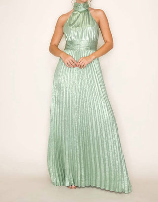 B.Right - Satin Pleated Halter Midi Dress