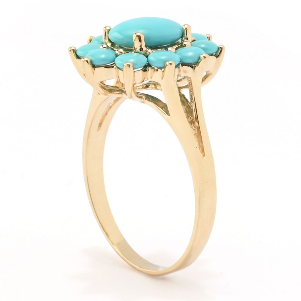 Anel LALI Jewels em ouro 14K polido 8x6 mm turquesa com halo turquesa