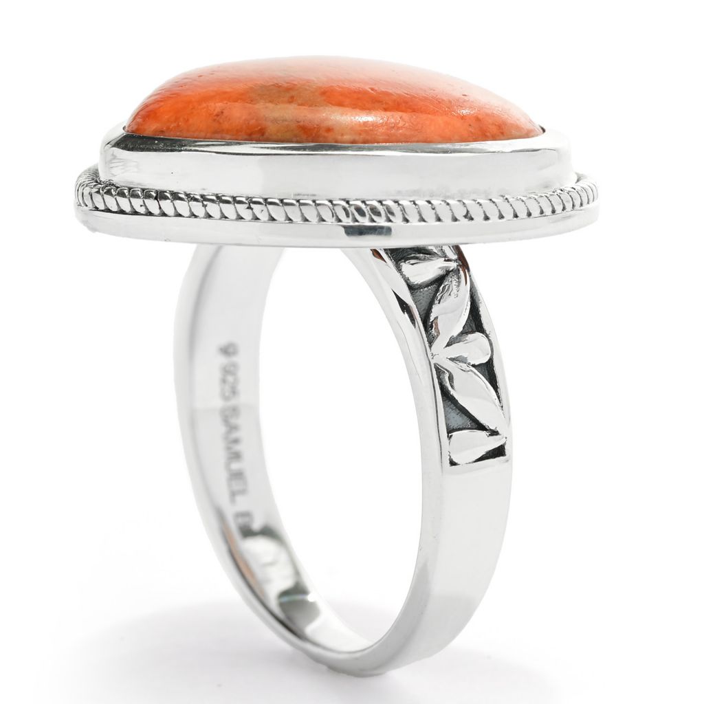 Anel de coral maçã em formato de coração de 18x16 mm da Artisan Silver by Samuel B.