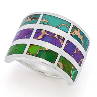 Anel de prata esterlina Southwest Elements Colors of Mohave Turquoise