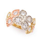Anel de diamante simulado com flor tricolor brilhante 1,00 DEW