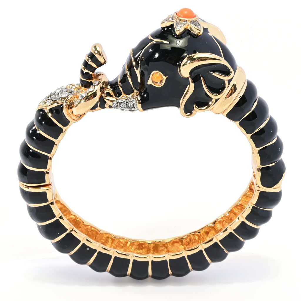 Pulseira Kenneth Jay Lane com Elefante, Esmalte e Topázio Simulado, Banhada a Ouro 22K