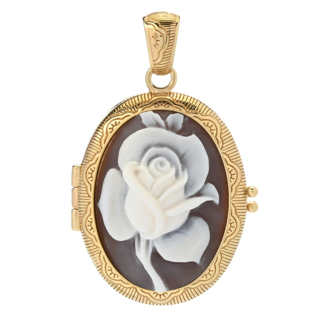 Pingente de realce de medalhão Cameo Italiano "Carousel" Rose Shell Cameo