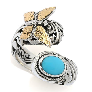 Anel de borboleta turquesa da Bela Adormecida de 8x6 mm em prata artesanal de Samuel B.