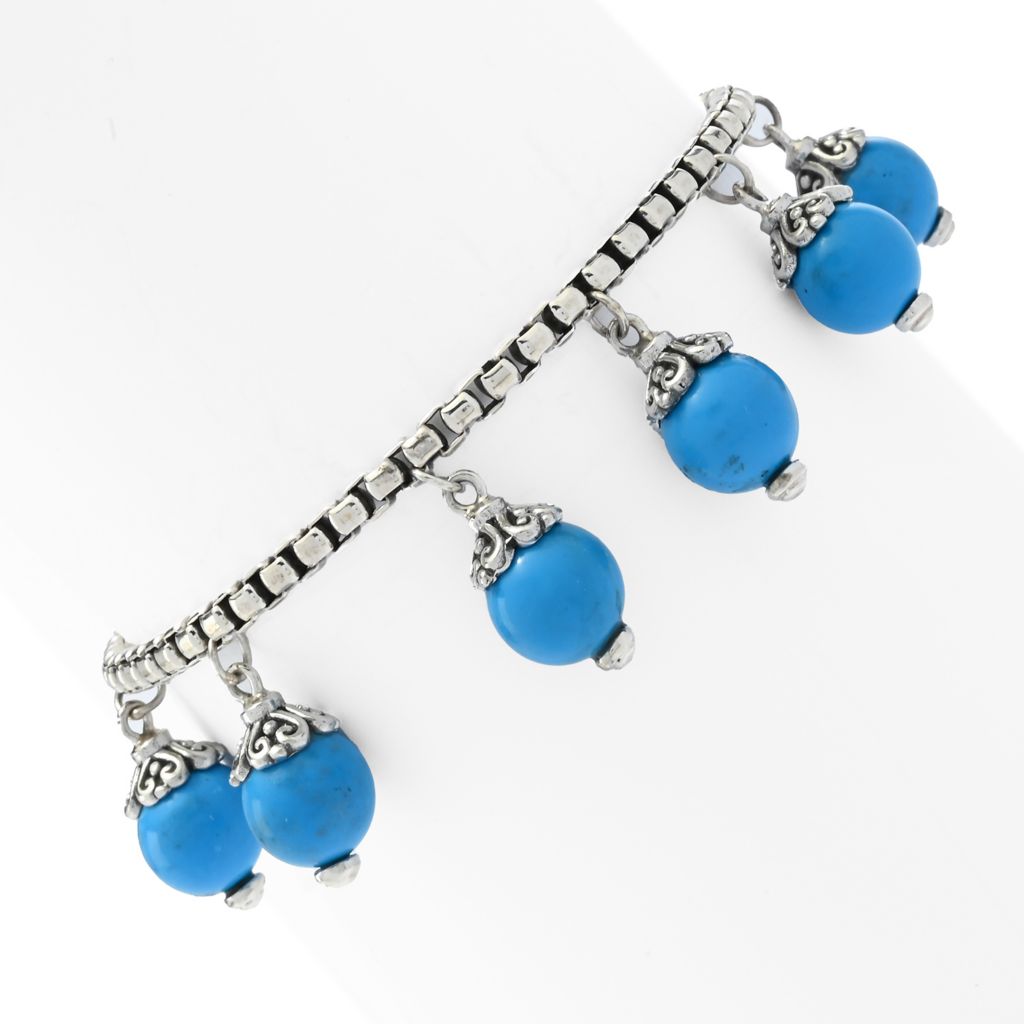 artisan-silver-by-samuel-b-18k-gold-accented-turquoise-bead-charm-bracelet