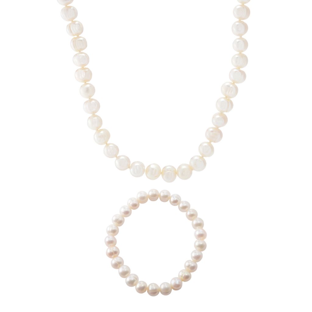 Conjunto de colar e pulseira de pérolas cultivadas de prata esterlina de 8-9 mm da Far East Jewelry