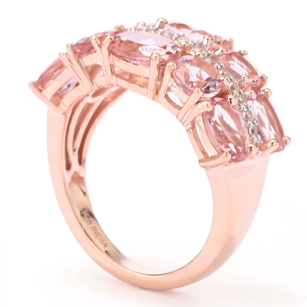 Anel de duas fileiras de zircônia e morganita rosa Gem Treasures 4,88ctw