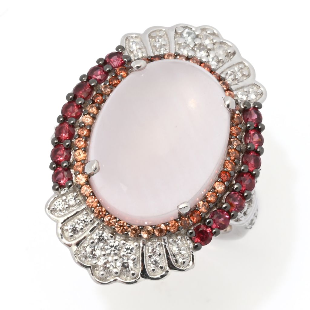 Anel Gem Treasures 16x12mm de quartzo rosa, rodolita, granada e zircônia