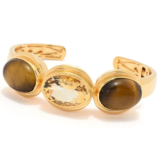 Pulseira MUSE banhada a ouro 18K com pedras preciosas facetadas e opacas de 18x13 mm